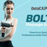Girl model using beatXP bolt deep tissue massager gun
