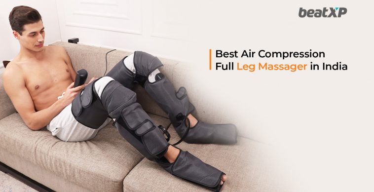 Men Model using beatXP Airstream Pro Full Leg Massager